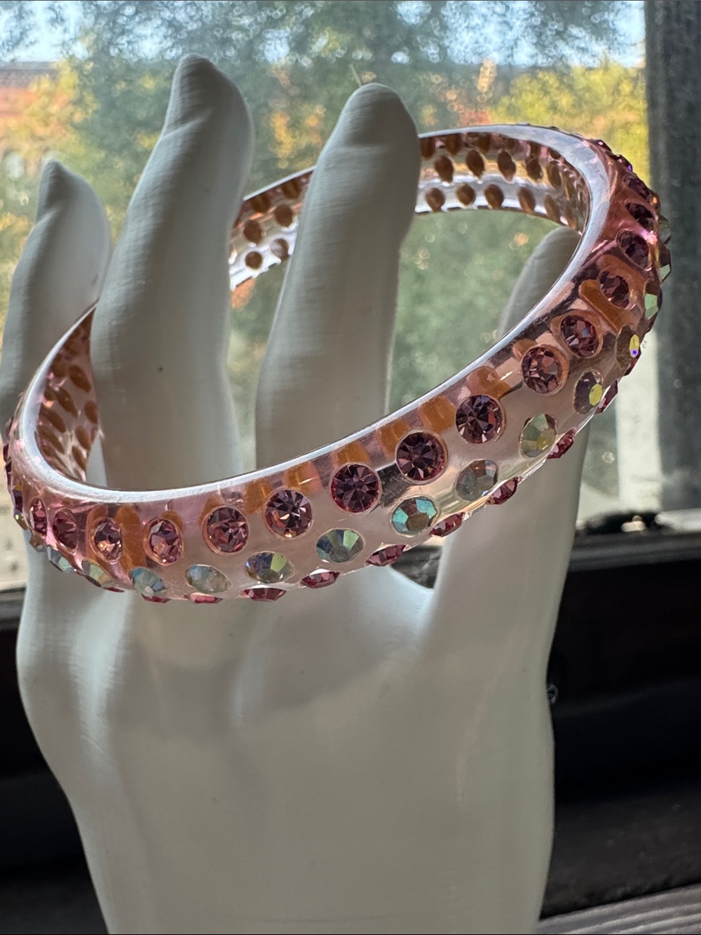 Pink Lucita Crystal-Embellished Resin Bangle Bracelet